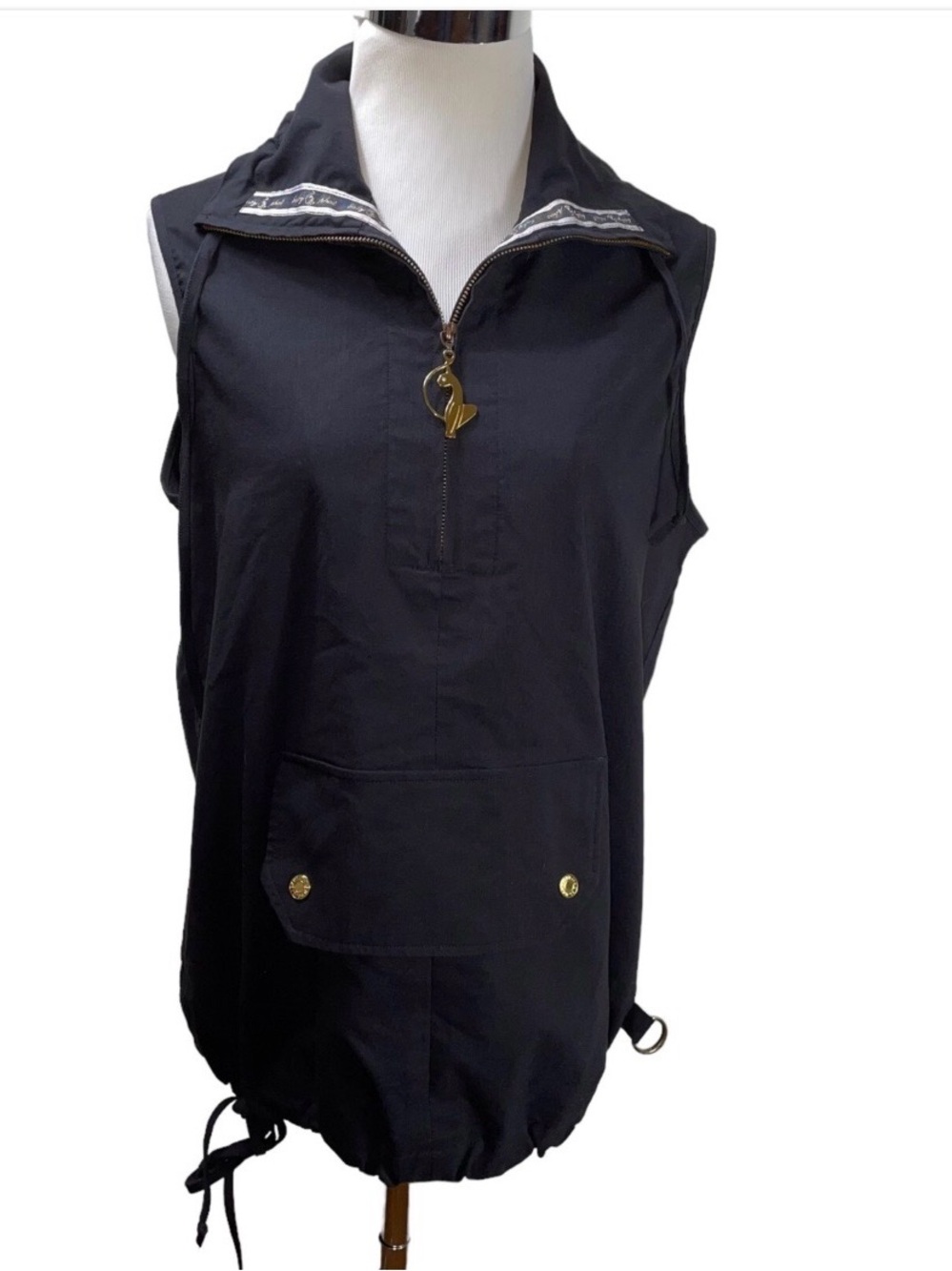 Vintage Baby Phat Cat Logo Half Zip Black Sleeveless Jacket Vest Size M Pocket